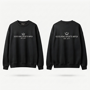 เสื้อสเวตเชิ้ตคอกลมสีดำผ้าฝ้ายฟลีซสำหรับผู้ชายแบบกำหนดเอง ขายส่งเสื้อพูลโอเวอร์เรียบๆ พิมพ์โลโก้ สตรีทแวร์ลำลอง รับผลิตแบบ OEM - Product Image 3