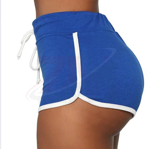 2026 Latest Designs Women's High Waist Solid Color Knitted Shorts With <b>Drawstring</b> Casual Breathable Regular Fit Blue White Trim - Product Image 4