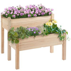 2-Tier Elevated Wooden Garden Bed Vertical Gardening <b>Planter</b> Box with Drainage for Home & Garden for <b>Vegetables</b> Herbs Flowers - Product Image 1