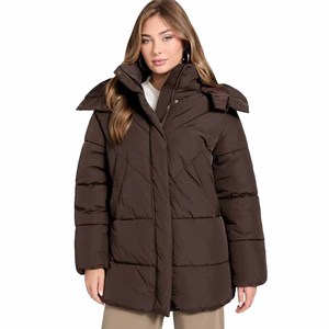 Chaqueta Acolchada Negra para Mujer, Manga Larga, Cuello Camisero, Cierre de Botón, Color Sólido, Ropa de Abrigo para Otoño, Largo Regular - Product Image 6