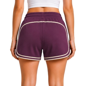 Purple <b>Womens</b> Athletic Running <b>Shorts</b> With Contrast Piping <b>Elastic</b> Drawstring <b>Waist</b> Custom Logo Gym Workout Fitness Training - Product Image 2