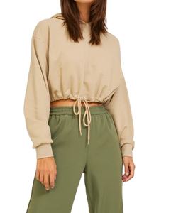 Sudaderas con capucha recortadas en blanco de poliéster y algodón de alta calidad para mujer, ropa de calle, sudaderas con Capucha de punto personalizadas a la moda para mujer - Product Image 4