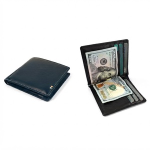[NOUVELLE SORTIE] Portefeuille fin en cuir souple Castello fait main de qualité supérieure avec protection RFID, pour homme, à double pli, avec pince à billets courte et broderie noire - Product Image 1