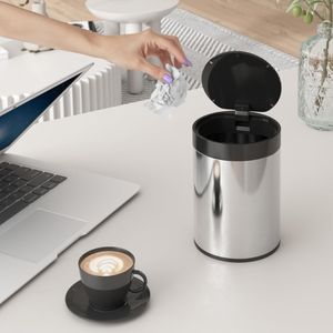 Mini Cestino da Scrivania in Acciaio Inox da 1,5L con Coperchio, Contenitore per Rifiuti da 0,4 Galloni per Ufficio e Casa, Include 1 Rotolo di Sacchetti - Product Image 2