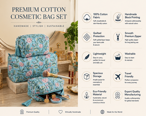 Quilted Cotton Cosmetic Case Set Animal Print Bohemian Style Zipper Closure Eco-Friendly Soft Handle Multi-Function Vintage - Product Image 2