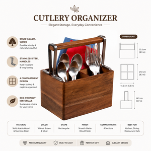 Luxury Mango Wood Enamel Cutlery Holder | Organizer Wooden Spoon Storage Box <b>Kitchen</b> Utensil <b>Caddy</b> for Dining Table Countertop - Product Image 5