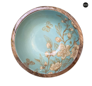 Tazón de madera de mango con diseño bohemio esmaltado de palmeras, estrellas de mar y langostas para servir comida y ensaladas en fiestas. - Product Image 4