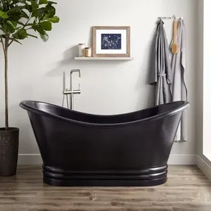 Vintage Style Copper Double-Slipper Bathtub with Pedestal Base Antique Black Freestanding Tub for Modern and Classic Interiors - Product Image 1