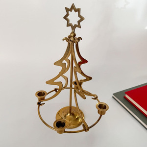 Vintage Modernist Metal <b>Christmas</b> <b>Tree</b> Shaped <b>Candle</b> Holder With Star Topper Holds Four <b>Candles</b> Holiday Decorative Centerpiece - Product Image 2