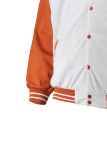 Veste universitaire pour homme, blanche et orange, à blocs de couleur, manches classiques, fermeture à bouton unique, style utilitaire, coupe-vent, motif à carreaux - Product Image 6