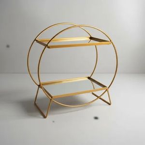 ถาดใส่ช็อกโกแลตทรงใบไม้โลหะสีทองหรูหรา ชั้นวางของตกแต่งสองชั้นสำหรับวางบนโต๊ะ - Product Image 6