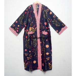 Kimono Tradicional con Estampado Floral 100% Algodón Puro para Mujer, Ropa de Dormir de Verano, Bata Casual para la Playa o la Noche, Cintura Elástica - Product Image 1