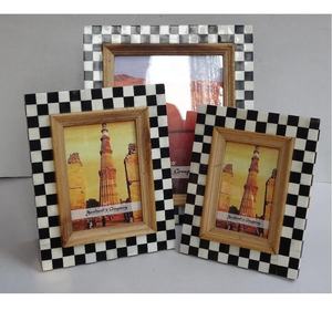 Wood and Bone Inlay Square Check Mosaic Picture Photo <b>Frame</b> Available in All Photo Sizes for Table Top Hand Made Poplar Design - Product Image 1