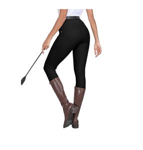 <b>Women</b> Lawd Sports High Rise Equestrian <b>Jodhpurs</b> Black Slim Fit Breathable Textile Zipper Closure Full Seat Riding Breeches - Product Image 2