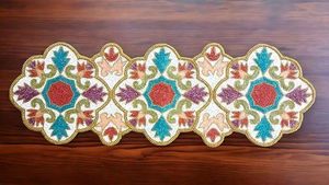 Embroidered Geometric <b>Table</b> <b>Runner</b> Traditional Home Decor Washable Multi Color Pattern - Product Image 2