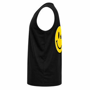 Débardeur noir pour homme Cosh International avec visage jaune brillant sur l'arrière du débardeur - Product Image 2