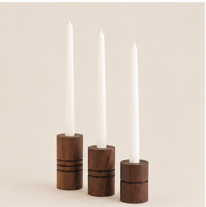 Handcrafted Solid Wood Taper <b>Candle</b> Holder <b>Set</b> Minimalist Walnut Finish Candlestick Stand For Wedding Decor & Home Tabletop - Product Image 1