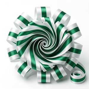 ริบบิ้นผ้าซาตินสีขาวลายเส้นสีเขียวตรงกลางขนาด 25 มม. สำหรับตกแต่งการ์ดเชิญ งานฝีมือ DIY ใช้ในงานจัดดอกไม้ และตกแต่งเสื้อผ้า - Product Image 3