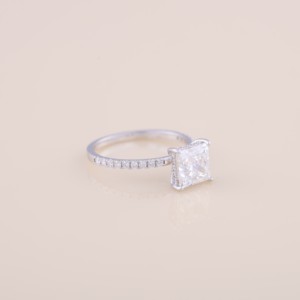 IGI Princess Cut Lab Grown Diamond Engagement & Wedding Ring with Pavé Band in <b>Solid</b> 925 Sterling <b>Silver</b> - Product Image 5