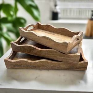 Handmade Natural Wooden Serving <b>Tray</b> Rectangle Wabi Sabi Design Unfinished Wood Tableware <b>Storage</b> <b>Tray</b> for Kitchen Home Office - Product Image 4