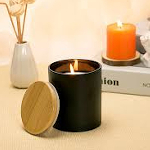 Tarro de vela de vidrio de alta calidad en color completamente negro con tapa de madera natural para decoración de relámpagos de restaurante de hotel en casa - Product Image 1