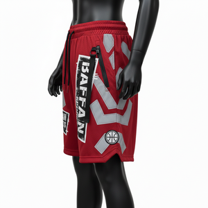 Shorts de basket-ball pour femmes, haute qualité, maille polyester 180 GSM, légers, design à panneaux rouges, logo personnalisé. - Product Image 3