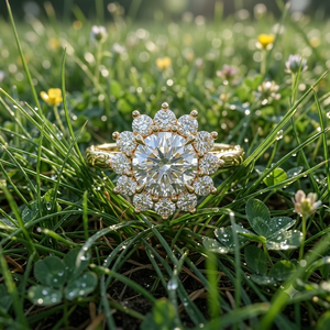 Bague de créateur élégante pour femme en or véritable 14 carats avec grappe de fleurs et diamant Moissanite, idéale pour mariage ou anniversaire, cadeau - Product Image 5
