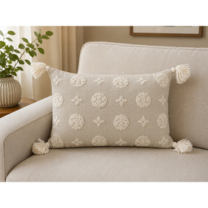 Premium Cotton Linen Embroidered Cushion <b>Cover</b> with Tassels | Luxury Decorative <b>Throw</b> Pillow <b>Cover</b> for <b>Sofa</b>, Living Room & HOME - Product Image 2