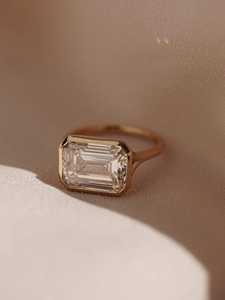 East West Bezel Set <b>Emerald</b> Cut Lab Grown Diamond <b>Ring</b> – 14K Solid Gold or Sterling <b>Silver</b>, IGI Certified - Product Image 5