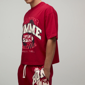 Ensemble d'été décontracté pour homme en coton 100% de haute qualité, style streetwear, imprimé, deux pièces : T-shirt ample et short baggy - Product Image 3