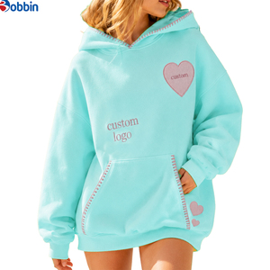 BOBBIN INDUSTRIES Sudadera con Capucha para Mujer, Tallas Grandes, Estilo Holgado, de Algodón, Informal, con Parche de Corazón Bordado, 300g, Superventas - Product Image 5