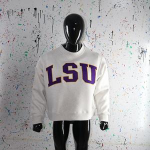 LSU ASH GREY Mock Neck Sweatshirt 100% <b>PURPLE</b> Applique Embroidery wide neck Sweatshirt URBAN PRODUCTIONS - Product Image 1