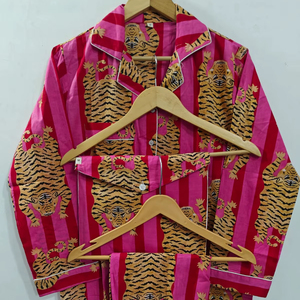 Conjunto de Pijama Unisex Casual de Algodón con Estampado de Rayas de Tigre, Camisa Larga de Invierno, Ropa de Dormir Regular, Trajes de Noche para Vacaciones - Product Image 1