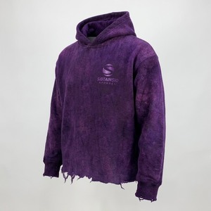 Streetwear 400 GSM Blank <b>Stone</b> Wash Raw Hem Distressed Zip Up Heavyweight Hoodie with Rhinestones - Product Image 2
