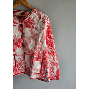 Chaqueta acolchada de algodón para mujer, hecha a mano, con estampado animal, estilo kimono con abertura frontal y bolsillos delanteros, regalo para ella, para primavera y otoño. - Product Image 5