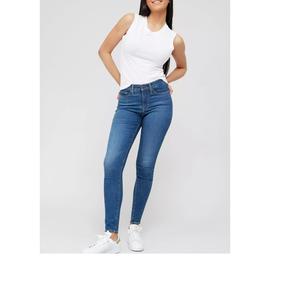 Pantalon en jean taille haute skinny pour femme, délavé, avec décoration boutonnée, en coton/élasthanne, exportation, vente chaude - Product Image 3