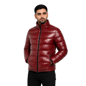 Unisex <b>Red</b> Polyester/Nylon Puffer <b>Jacket</b> Stand Collar Zipper Closure <b>Waterproof</b> Windproof Eco-Friendly Reversible Casual Winter - Product Image 3