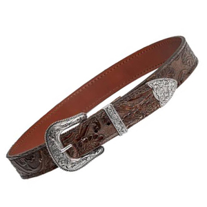 Napoleon Belts Western Arabesque or Ariat <b>Tooled</b> Turquoise Inlay leather belt with a silver-tone <b>engraved</b> buckle Napoleon Belts - Product Image 6