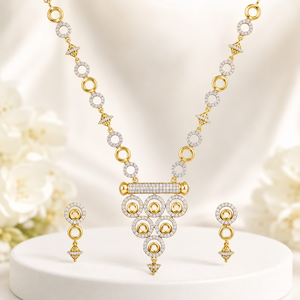 Ensemble de collier en or 14 carats avec diamants, haute brillance, pour femmes, bijoux de luxe pour mariage et fêtes, fabricant en Inde - Product Image 2