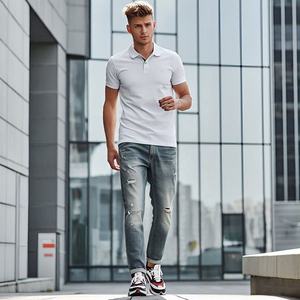 Polos décontractés pour hommes grande taille nouveaux hauts en coton avec revers brodé manches courtes respirant loisirs vente en gros de couleur unie - Product Image 2