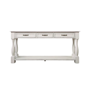 White Wooden <b>Console</b> <b>Table</b> 3 Drawers <b>Storage</b> <b>Table</b> with Bottom Shelf Solid Wood Entryway Hallway Sofa <b>Table</b> Classic Design Fur - Product Image 1