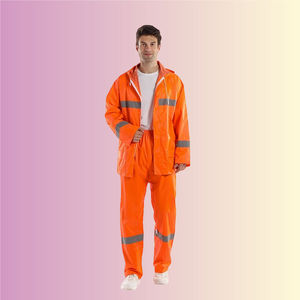 Ensemble de vêtements de pluie en PU pour hommes avec bandes réfléchissantes, veste à capuche et pantalon, vêtements de travail pour adultes, uniforme de sécurité haute visibilité - Product Image 3