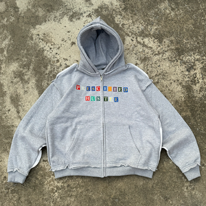 เสื้อฮู้ดซิปแบบสั่งทำพิเศษ ผ้าฝ้ายคุณภาพสูง 100% ระบายอากาศได้ดี สไตล์สตรีทแวร์ มีกระเป๋า ความยาวปกติ ดีไซน์ทำสีซีดแบบ Distressed สำหรับทุกเพศ - Product Image 1