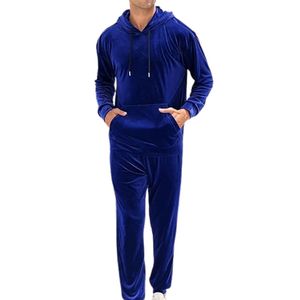 Conjunto Deportivo de Terciopelo Azul Oscuro para Hombre, Sudadera con Capucha y Cierre Completo, 2 Piezas, Corte Ajustado, Ropa Deportiva de Lujo - Product Image 4