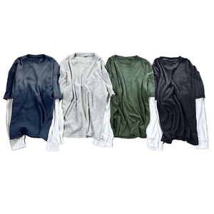 <b>Top</b> trending 100% Cotton Washed Tshirt Men Vintage Heavy Weight men's T-shirts Double <b>Layered</b> Long Sleeve T-Shirts Trim Design - Product Image 2