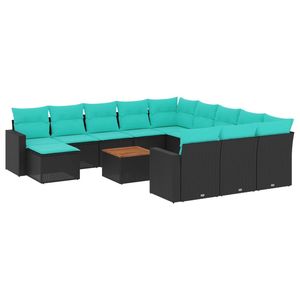 Ensemble de canapés de patio 13 pièces avec coussins noirs, meubles de jardin en polyrotin - Product Image 2