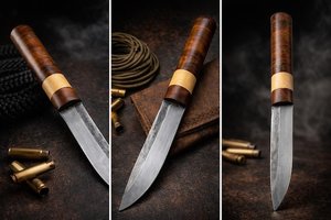 Cuchillo Yakut de Acero al Carbono Forjado a Mano |   Mango de palisandro, funda de cuero, herramienta para bushcraft, camping, caza - Product Image 2