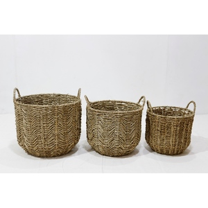 Natural Seagrass Storage <b>Baskets</b> With Handles Rustic Bowl Shape Multi Purpose Neatening <b>Basket</b> Set - Product Image 2