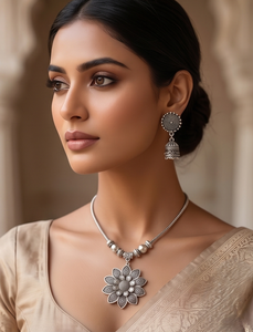 DIVYORO Ensemble de collier avec pendentif floral en laiton oxydé de style classique pour femmes - Product Image 3