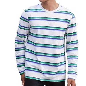 Men's Casual Mixed-<b>Striped</b> <b>Long</b>-<b>Sleeved</b> <b>T</b>-<b>shirt</b> Spring/Fall Season Jersey Fabric with Slight Stretch Crew Neck Regular Fit - Product Image 1